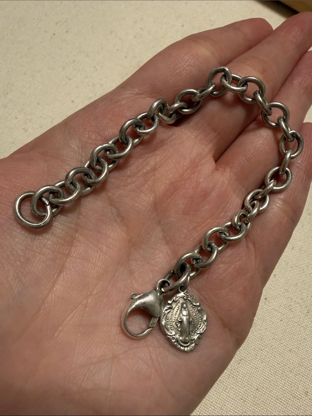 Sterling Silver 925 Charm Bracelet W/ Religious Pendant charm 7’